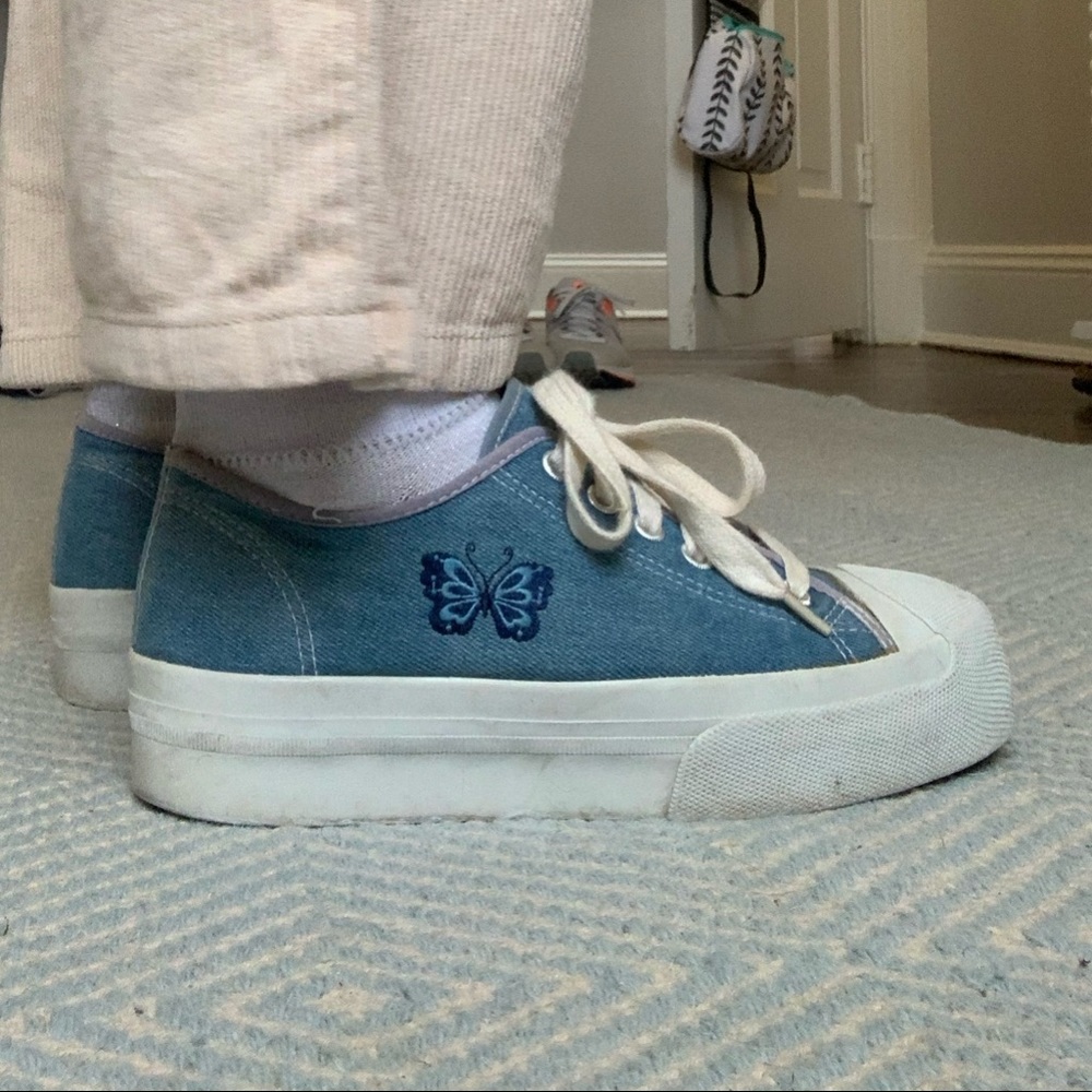 platform blue butterfly sneakers